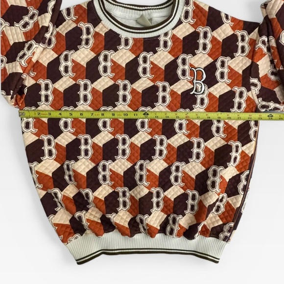 MLB Korea Boston Red Sox Sweatshirt Mens Medium Brown Rust Sweater Argyle Cube - Picture 3 of 8